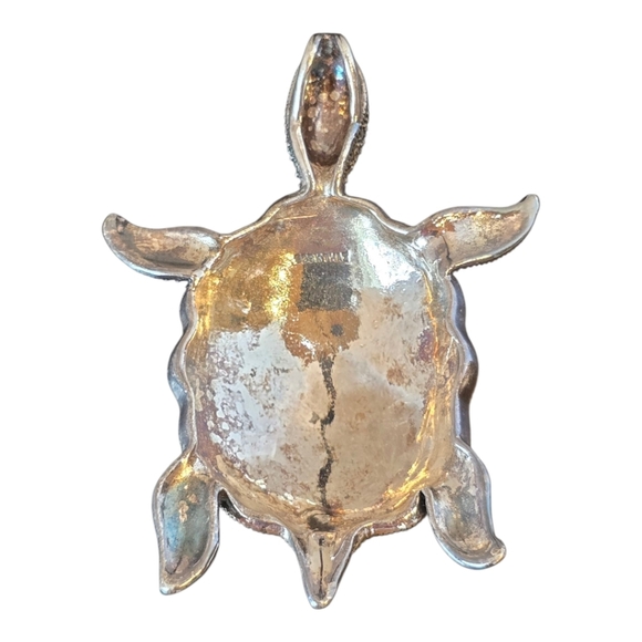 Sterling Silver Turtle Marcasite Topaz Color Pave Crystal Pendant - Picture 5 of 7